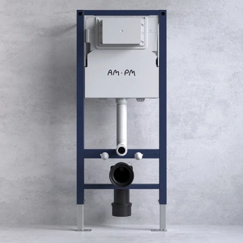 Унитаз с инсталляцией Am.Pm IS90138.8F1701 клавиша PrimeFit L черный матовый + Func 54 белый, безободковый, сиденье микролифт