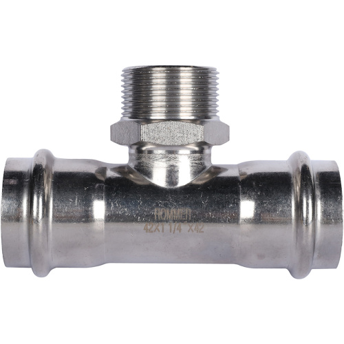 Тройник с резьбой ВПр-НР 42x11/4"x42 пресс, нержавеющая сталь Rommer