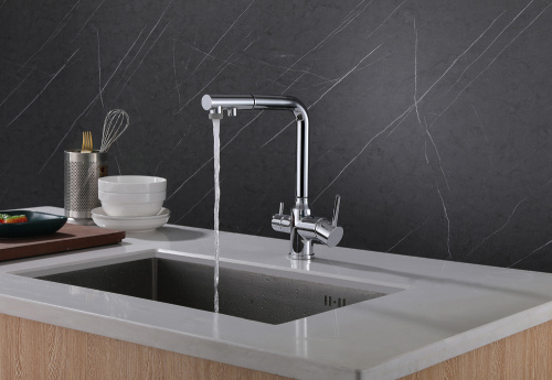 Смеситель для кухни ABBER Emotion AF8814 с подключением фильтра и выдвижной лейкой, хром