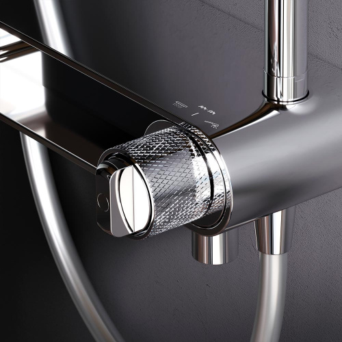 Душевая система Am.Pm X-Joy F0785A700 хром: смеситель полка с изливом, стойка с верхним душем, ручной душ