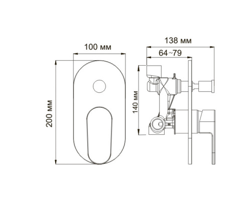 Смеситель для скрытого монтажа WasserKraft Donau 5361 Хром, кнопочный переключатель на душ