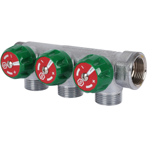 Коллектор 3 выхода STOUT 3/4"x3/4" евроконус с вентилями SMB-6850-343403