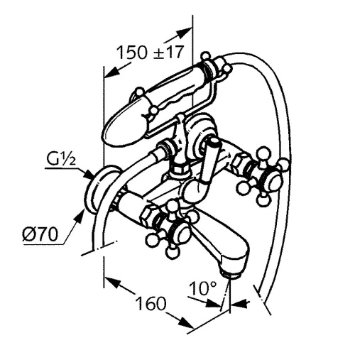 Смеситель для ванны Kludi Adlon 514410520 хром, настенный, крестообразные рукоятки
