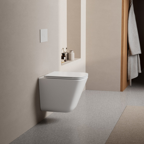 Подвесной унитаз ABBER Rechteck AC1219TC белый, безободковый, смыв торнадо, с закрытым дном