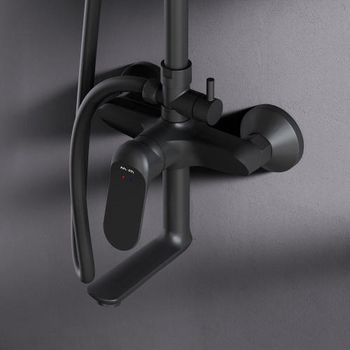 Душевая система Am.Pm Sunny F0785C922 черный: смеситель с изливом, стойка с верхним душем, ручной душ