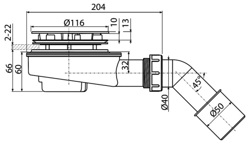 Сифон Alcaplast для душевого поддона, заниженный, хромированный A491CR