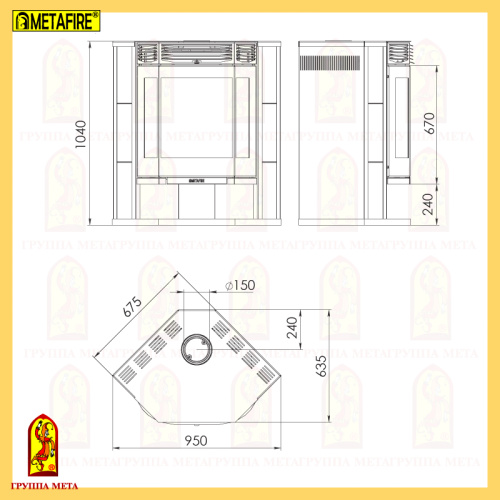 Печь-камин Мета «Амур-12», 12 кВт