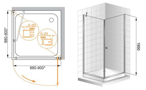Душевой уголок 80x80 Cezares ELENA-W-A-1-80-C-Cr