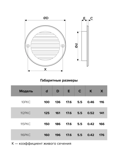 16РКС, Решетка вентиляционная круглая с пластиковой сеткой D200 вытяжная АБС с фланцем D160