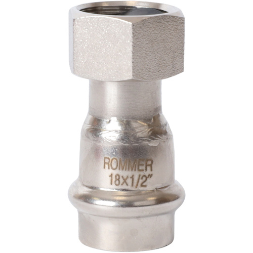 Соединитель с накидной гайкой 18x1/2" пресс, нержавеющая сталь Rommer