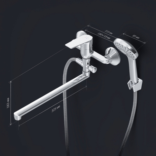 Смеситель для ванны AM.PM Gem F90A90100 душевой набор, излив 325 мм, хром