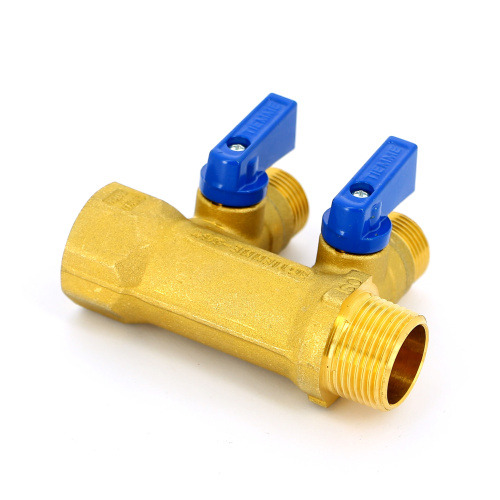 Коллектор 2 выхода Tiemme 3/4"x1/2"евроконус с кранами, латунь 1820002