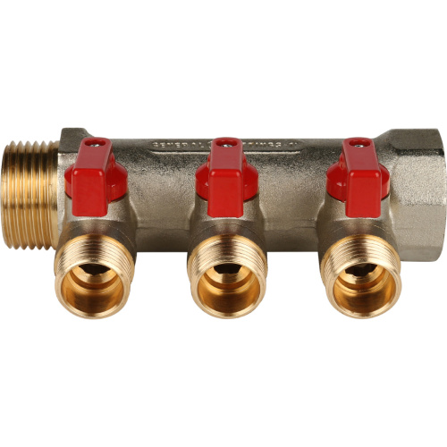 Коллектор 3 выхода STOUT 1"x1/2" с кранами, красные ручки SMB SMB 6210 011203