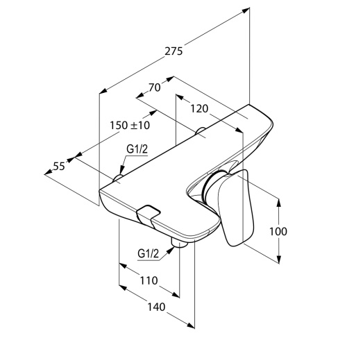 Смеситель для ванны Kludi Ambienta 534450575 хром, настенный, литой рычаг