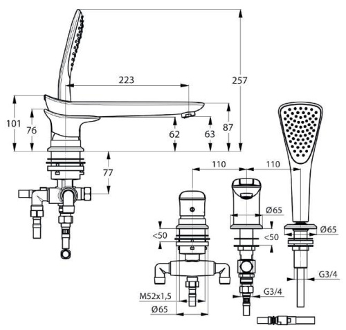 Смеситель для ванны Kludi Ambienta 534470575 хром, на 3 отверстия, с ограничителем горячей воды