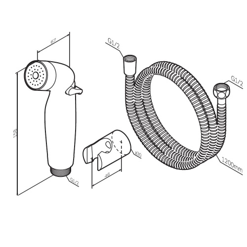 Гигиенический душ Am.Pm F0202032 хром: лейка 32 мм, держатель, шланг 1200 мм