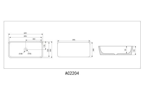 Раковина накладная ABBER Rechteck AC2204MB черная матовая