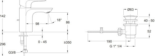 Смеситель для раковины Jacob Delafon AlEo E98332-CP хром, картридж C3, донный клапан