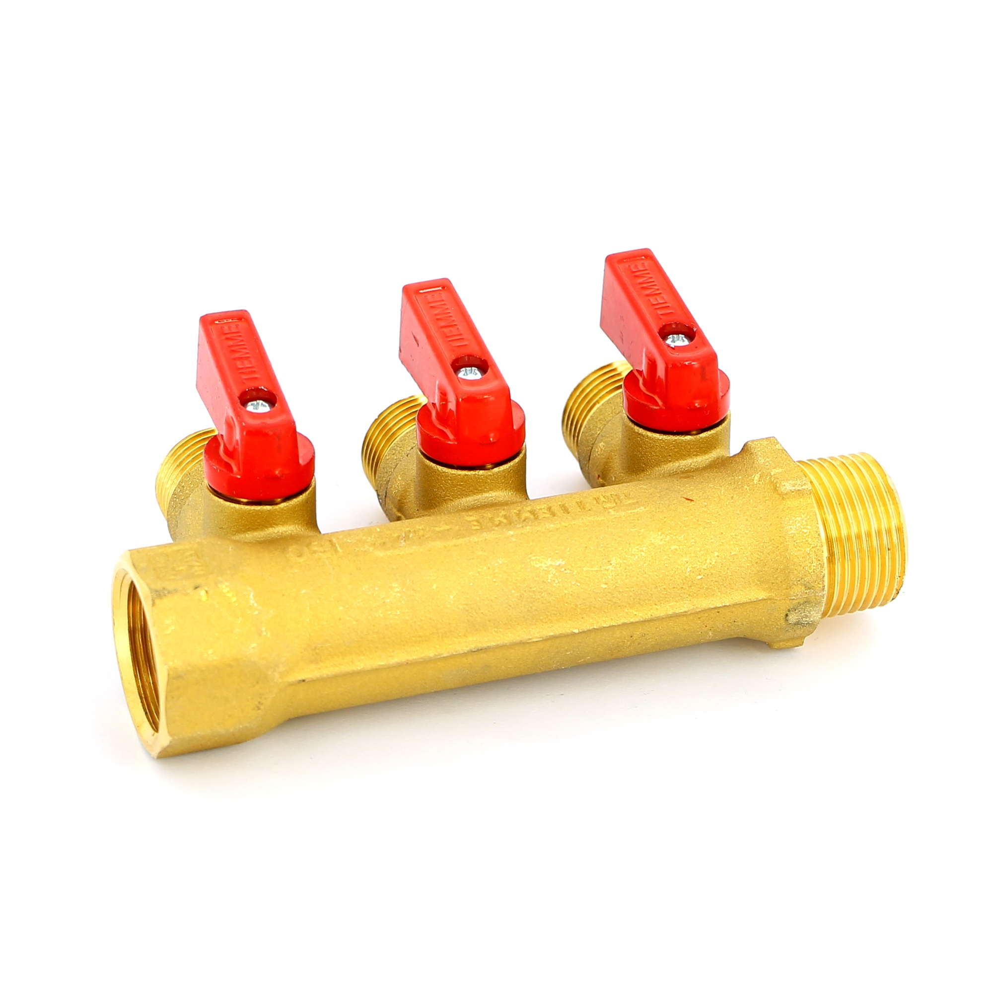 Коллектор 3 выхода Tiemme 3/4"x1/2"евроконус с кранами, латунь 1820001