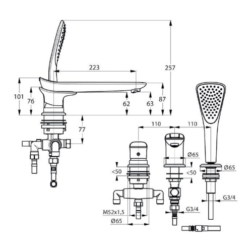 Смеситель для ванны Kludi Ambienta 534470575 хром, на 3 отверстия, с ограничителем горячей воды