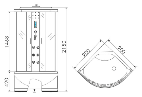 Душевая кабина 90x90 Erlit Comfort ER4509TP-C4 гидромассаж, высокий поддон