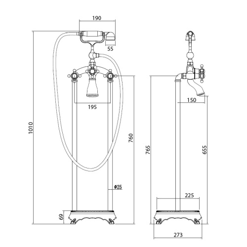 Смеситель для ванны ABBER Klassik AF8415G напольный, золото