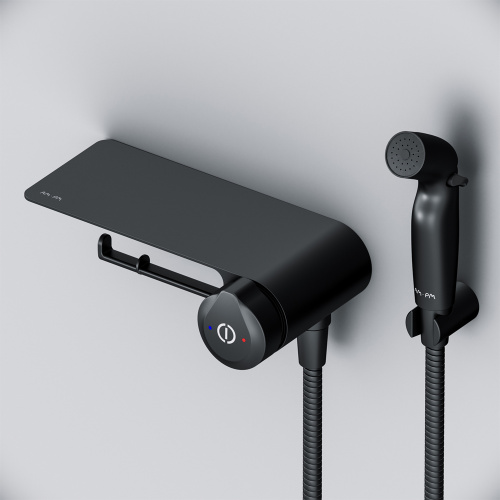 Гигиенический душ со смесителем Am.Pm X-Joy F0H85A822 черный, встраиваемый, полка, шланг 1200, держатель туалетной бумаги