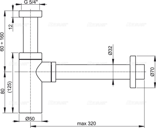 Сифон для раковины Alcaplast DESIGN d 32 мм, круглый, цельнометаллический A400