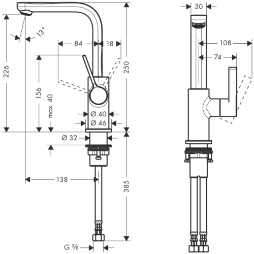 Смеситель для раковины Hansgrohe Metris S 31161000 хром, поворотный излив, сливной клапан Push-Open