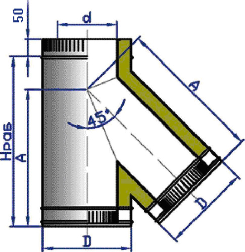 Тройник 45° D=150(1)/250 нерж.430