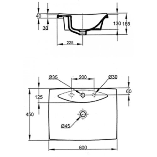 Раковина врезная Jacob Delafon Escale E1289-00 белый 600х185х450